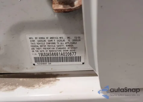 2001 Acura Tl 3.2 z USA, uszkodzony, nr VIN 19UUA56681A020677